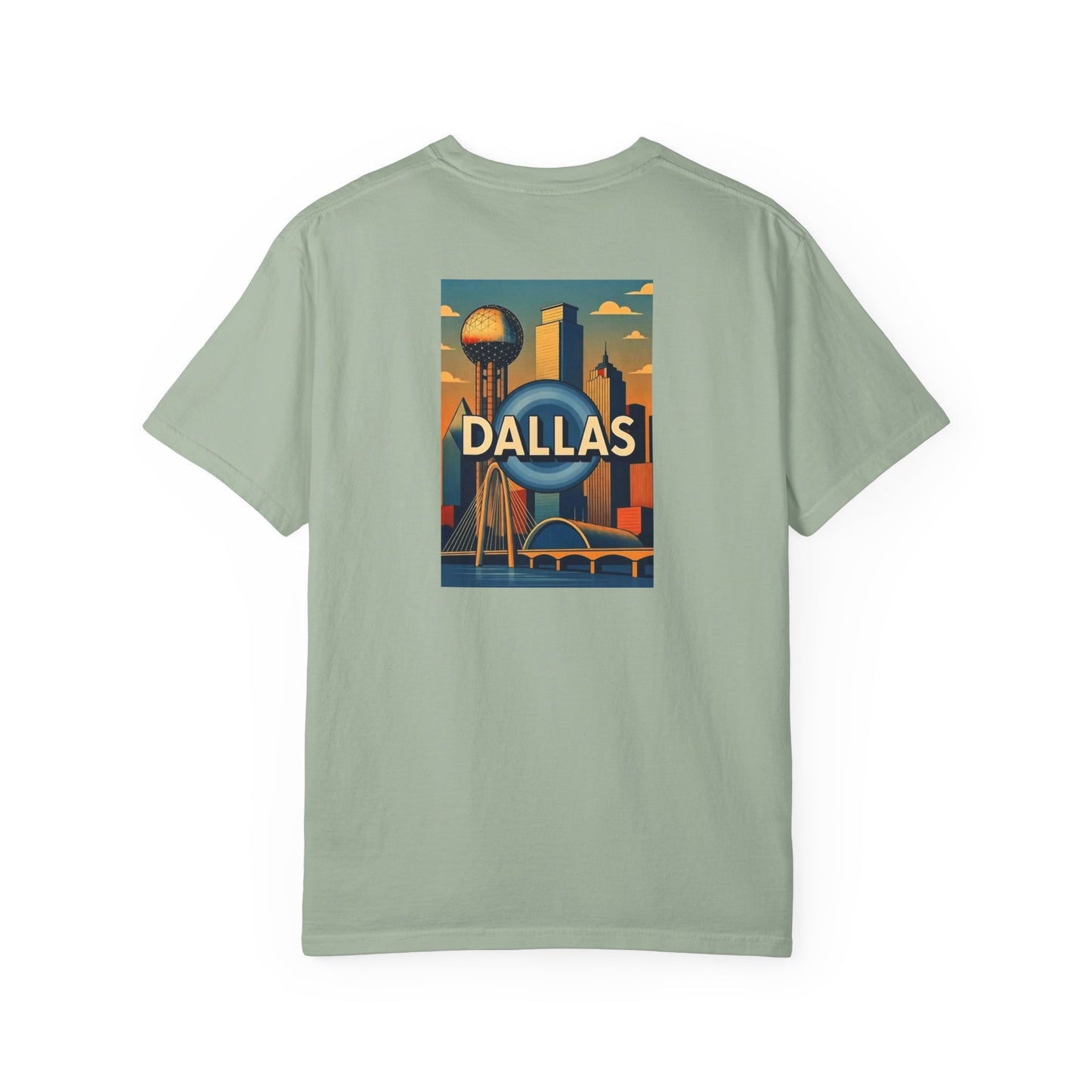Dallas Texas Vintage Retro Back Printed Art Series Cotton Tee - Black Logo