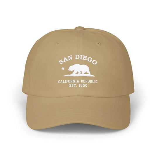San Diego California Classic Embroidered Vintage Retro Cotton Cap - White Logo