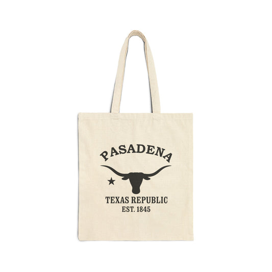 Pasadena Texas Vintage Retro Cotton Canvas Tote Bag - Black Logo