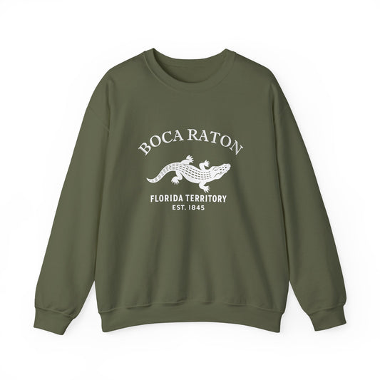 Boca Raton Florida Vintage Retro Unisex Heavy Crewneck Sweatshirt - White Logo