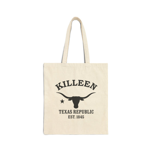 Killeen Texas Vintage Retro Cotton Canvas Tote Bag - Black Logo