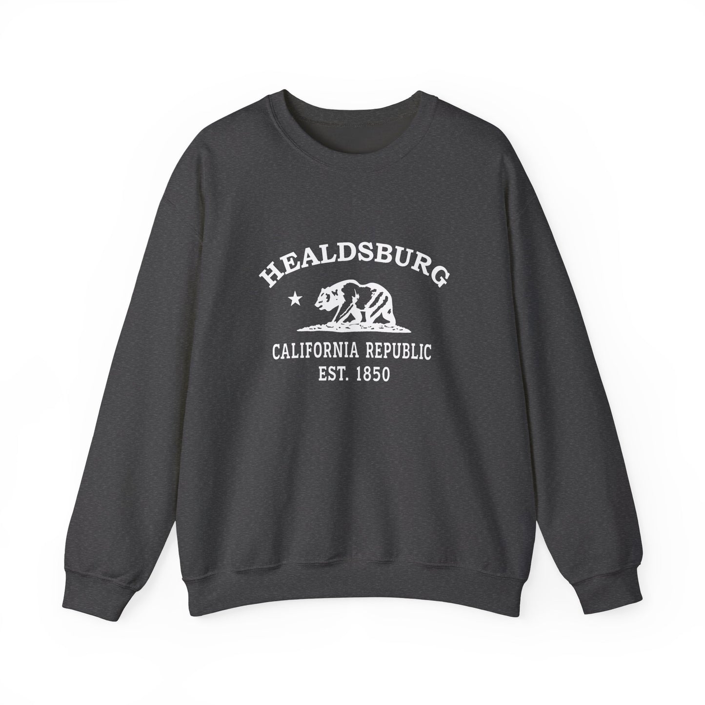 Healdsburg California Vintage Retro Unisex Heavy Crewneck Sweatshirt - White Logo