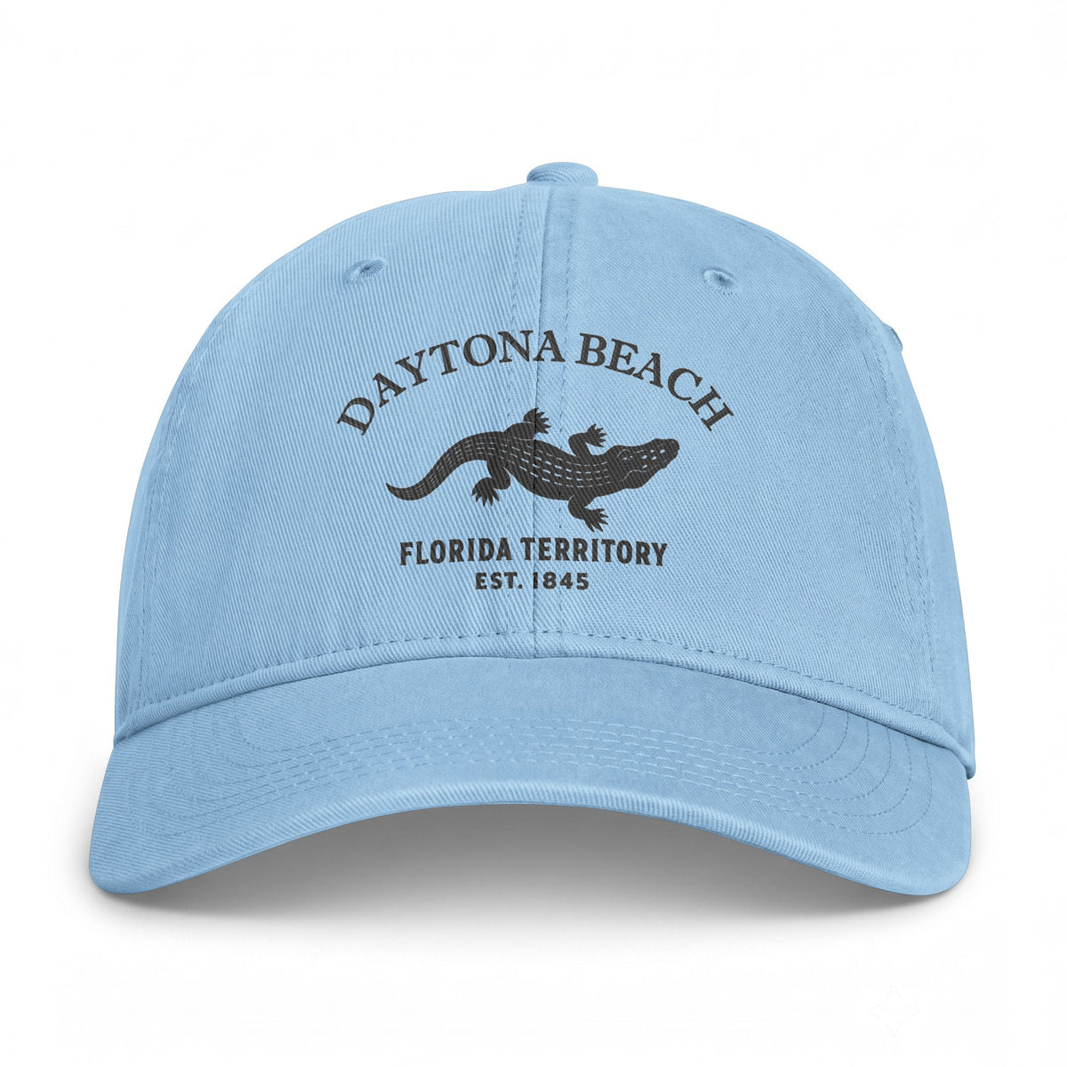 Daytona Beach Florida Retro Vintage Washed Cap in Hydrangea, Charcoal Printed Town Logo