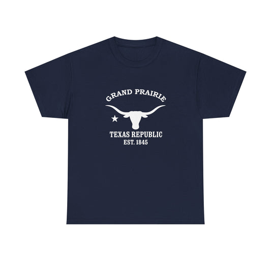 Grand Prairie Texas Vintage Retro Unisex Heavy Cotton Tee - White Logo