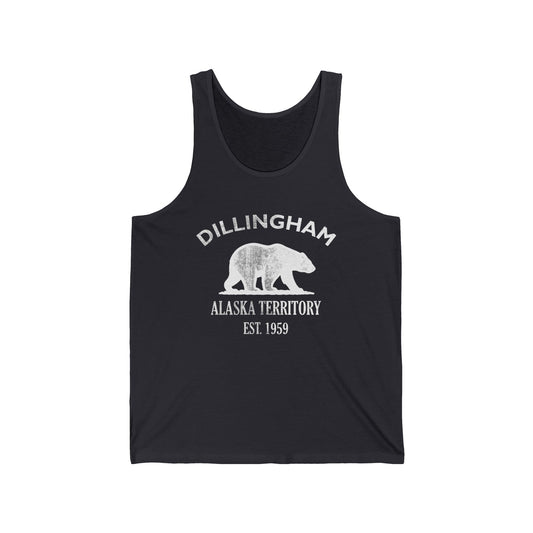Dillingham Alaska Vintage Retro Unisex Cotton Jersey Tank Top - White Logo
