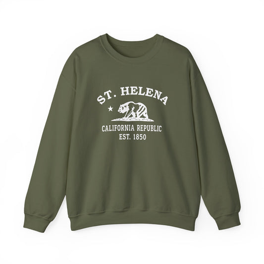 St Helena California Vintage Retro Unisex Heavy Crewneck Sweatshirt - White Logo