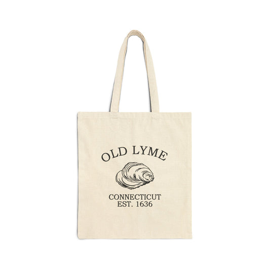 Old Lyme Connecticut Vintage Retro Cotton Canvas Tote Bag - Black Logo