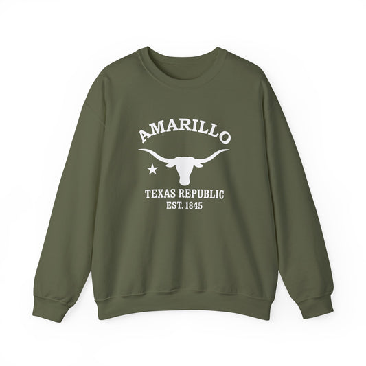 Amarillo Texas Vintage Retro Unisex Heavy Crewneck Sweatshirt - White Logo