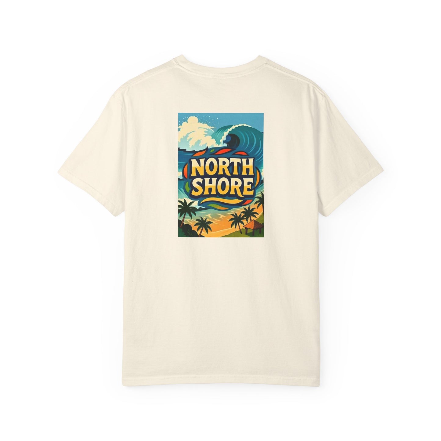 North Shore Hawaii Vintage Retro Back Printed Art Series Cotton Tee - Black Logo