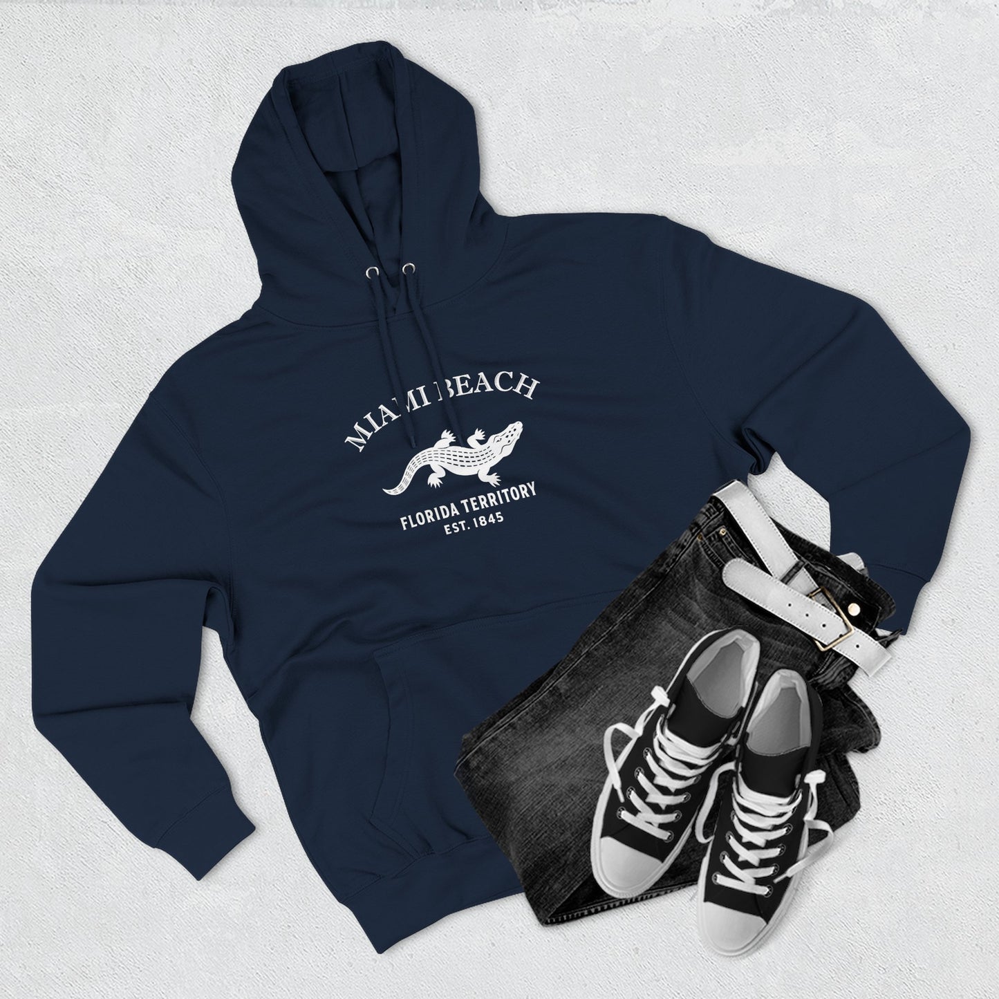 Miami Beach Florida Vintage Retro Unisex Heavy Cotton Hoodie - White Logo