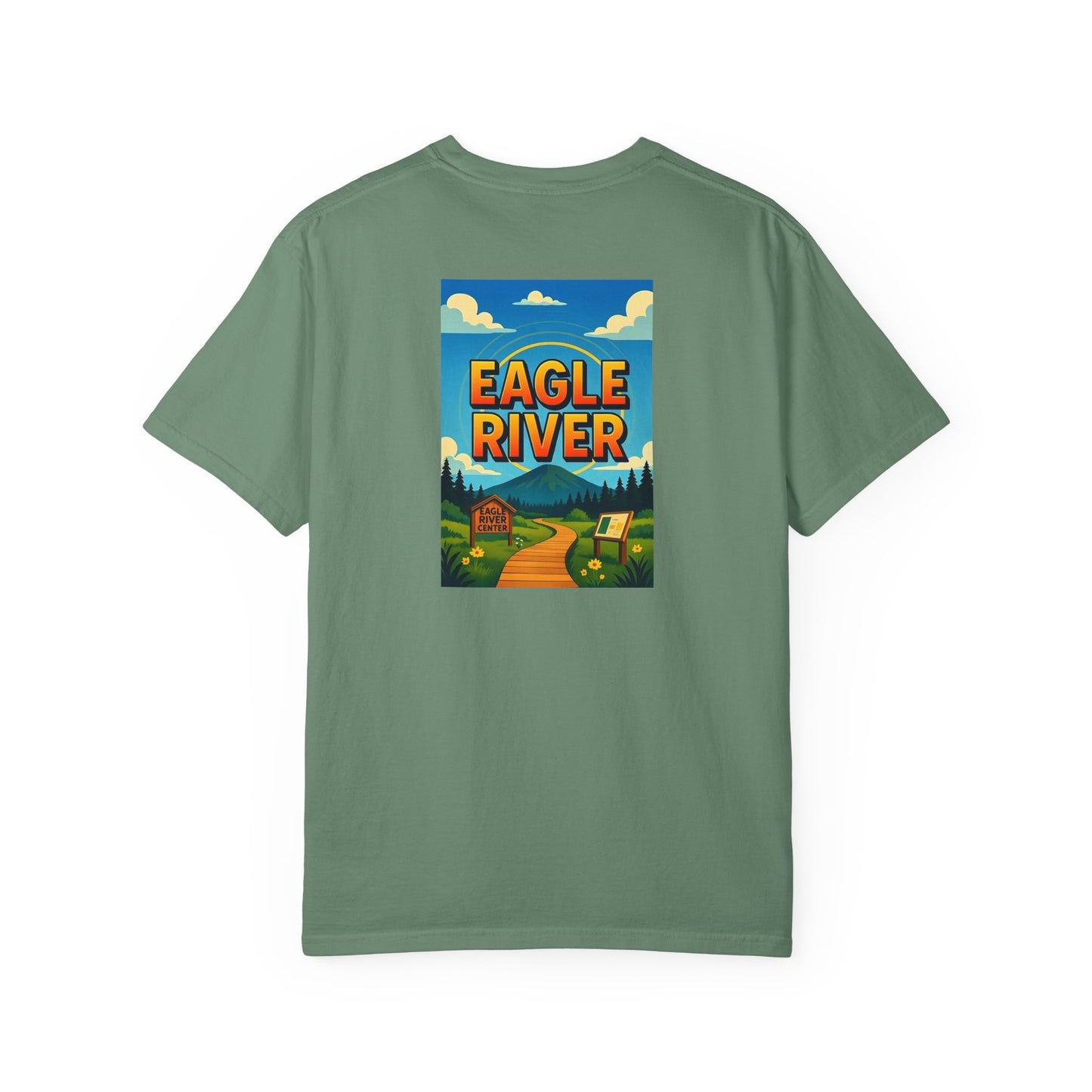Eagle River Alaska Vintage Retro Back Printed Art Series Cotton Tee - Black Logo