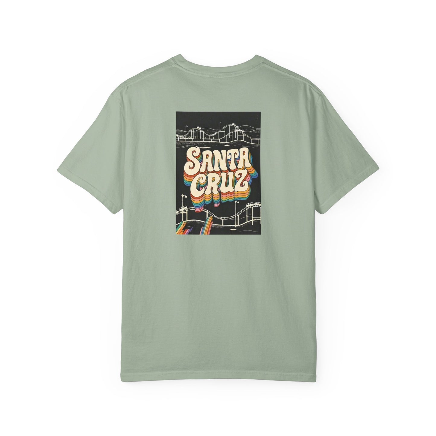 Santa Cruz California Vintage Retro Back Printed Art Series Cotton Tee - Black Logo