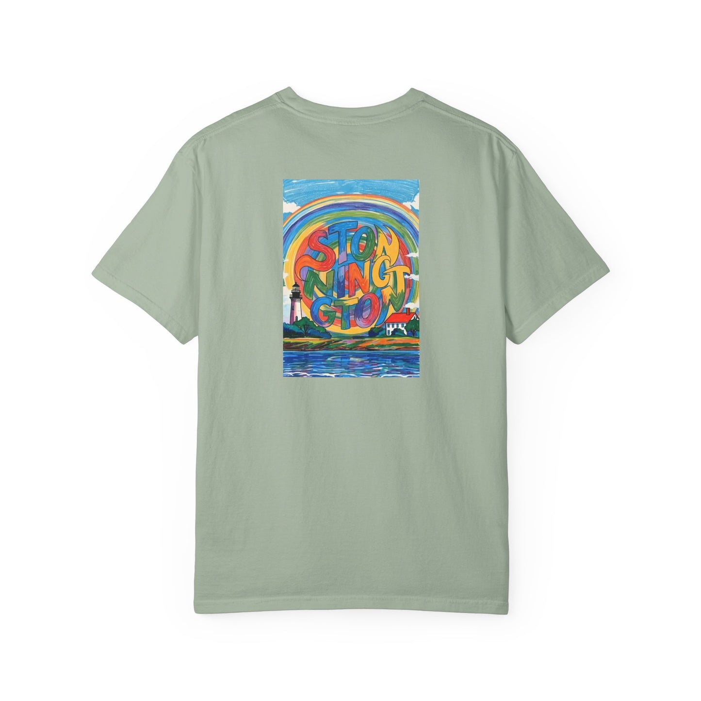 Stonington Connecticut Vintage Retro Back Printed Art Series Cotton Tee - Black Logo