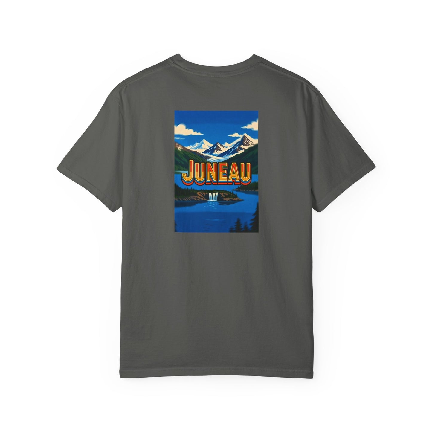 Juneau Alaska Vintage Retro Back Printed Art Series Cotton Tee - Black Logo