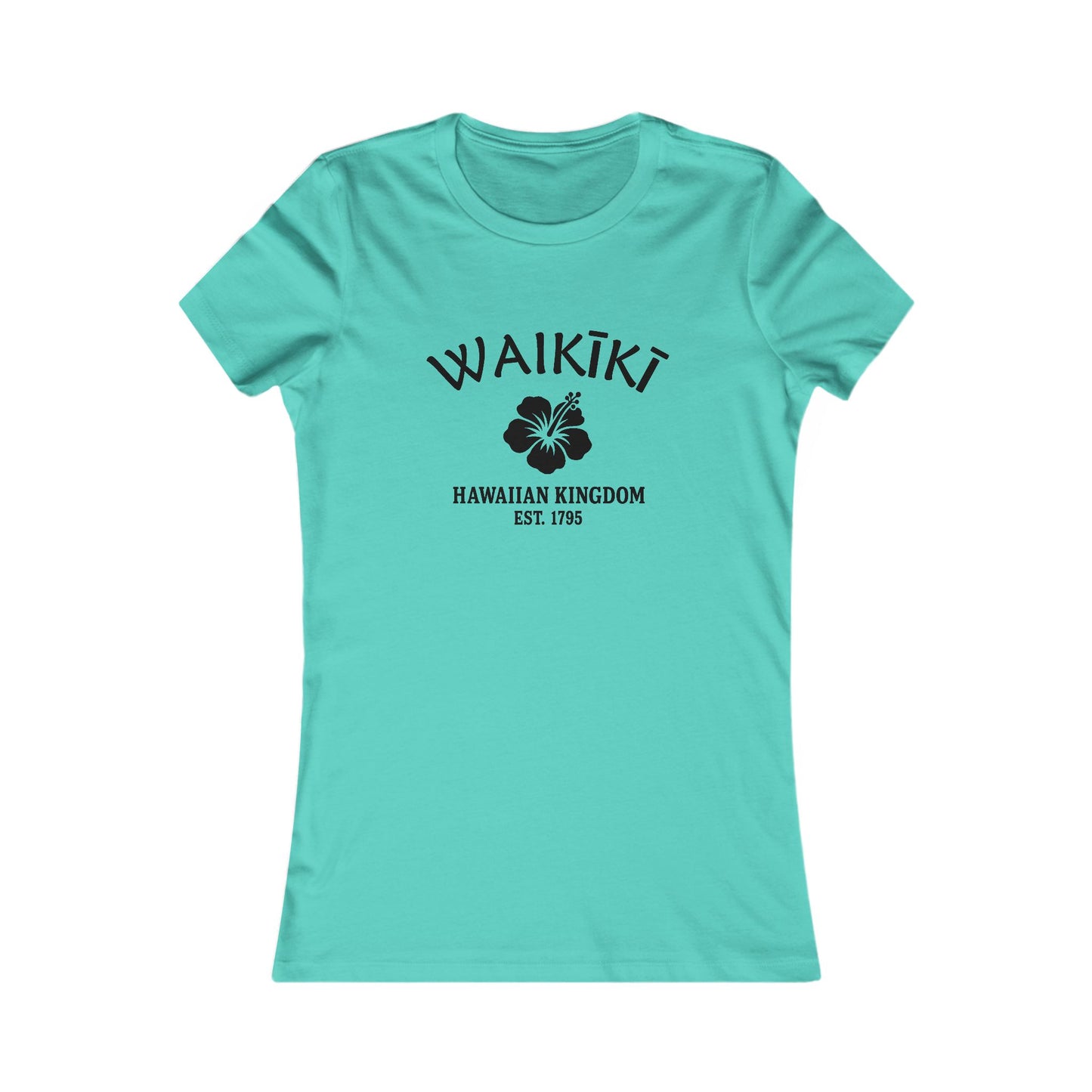 Waikiki Hawaii Vintage Retro Womens Fitted Ringspun Cotton Tee - Black Logo
