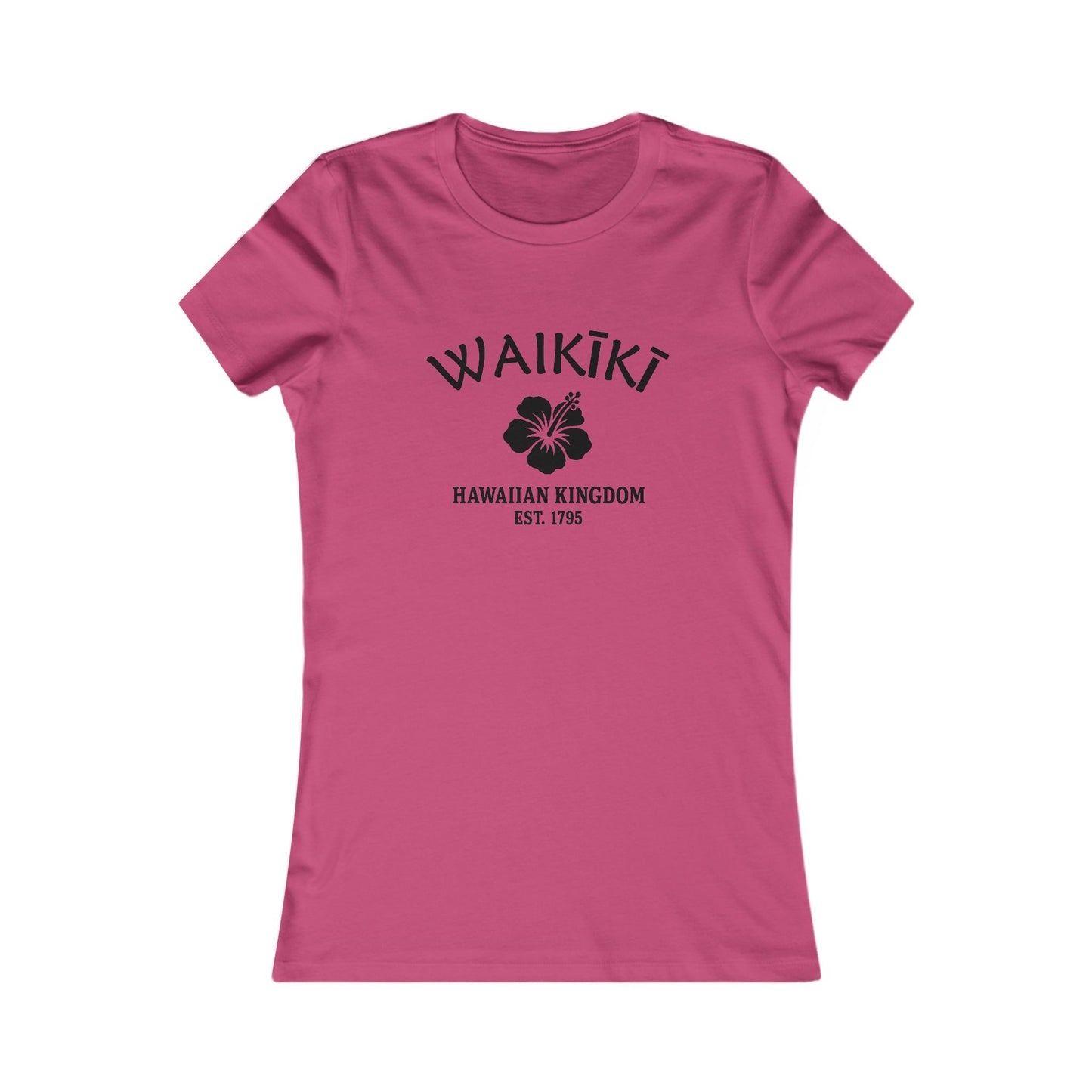 Waikiki Hawaii Vintage Retro Womens Fitted Ringspun Cotton Tee - Black Logo