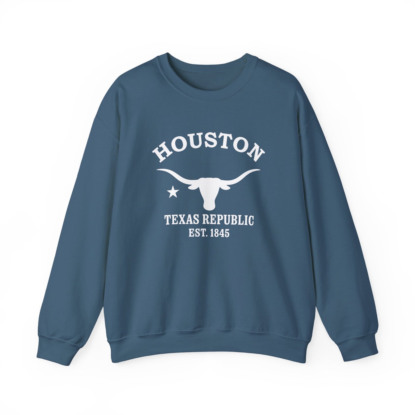 Houston Texas Vintage Retro Unisex Heavy Crewneck Sweatshirt - White Logo