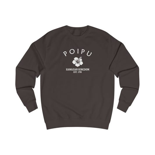 Poipu Hawaii Vintage Retro Premium Crewneck Sweatshirt - White Logo - Bottle Green