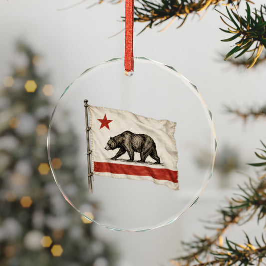 Sonoma, California Holiday Ornament — The Homemade Flag of a 25-Day Republic — 3-inch faceted crystal glass ornament in white gift box