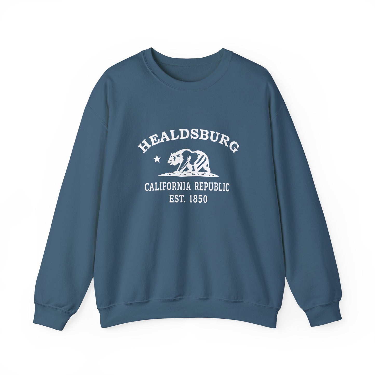 Healdsburg California Vintage Retro Unisex Heavy Crewneck Sweatshirt - White Logo