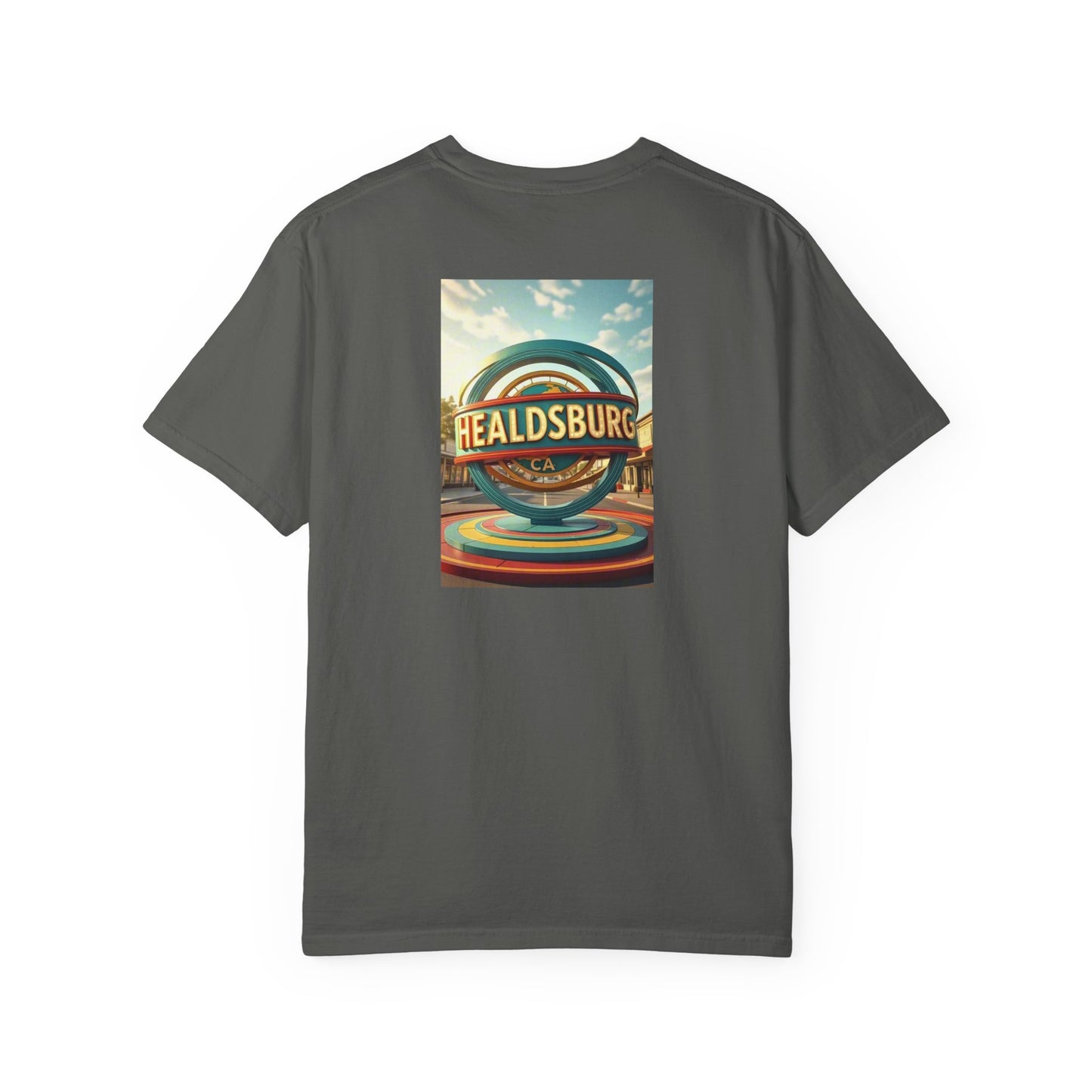 Healdsburg California Vintage Retro Back Printed Art Series Cotton Tee - Black Logo