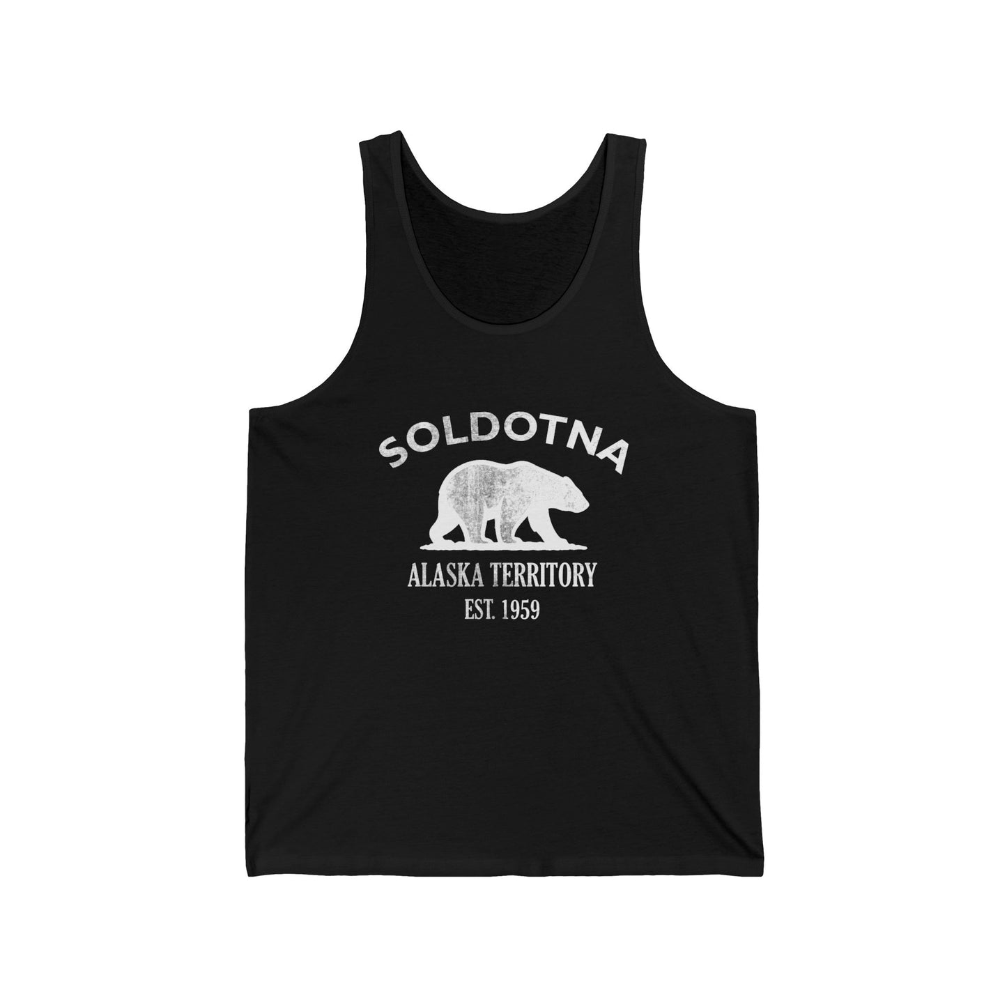 Soldotna Alaska Vintage Retro Unisex Cotton Jersey Tank Top - White Logo