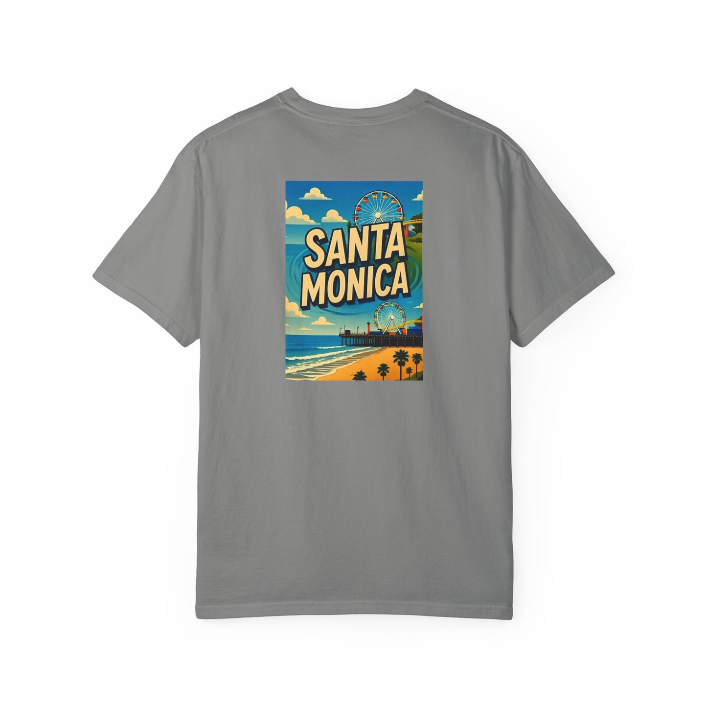 Santa Monica California Vintage Retro Back Printed Art Series Cotton Tee - Black Logo