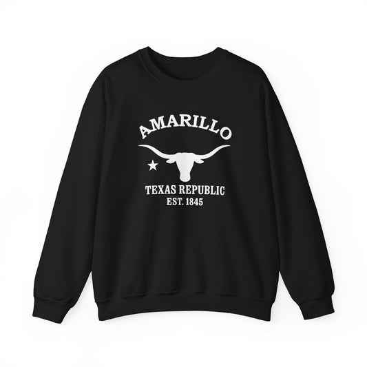 Amarillo Texas Vintage Retro Unisex Heavy Crewneck Sweatshirt - White Logo