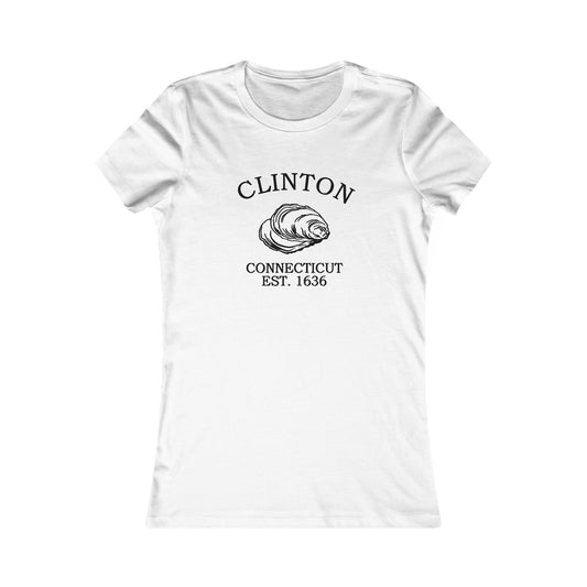 Clinton Connecticut Vintage Retro Womens Fitted Ringspun Cotton Tee - Black Logo