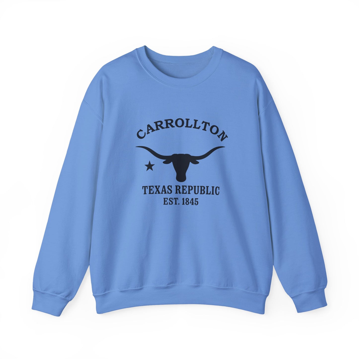 Carrollton Texas Vintage Retro Unisex Heavy Crewneck Sweatshirt - Black Logo