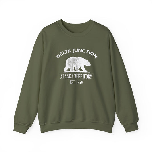 Delta Junction Alaska Vintage Retro Unisex Heavy Crewneck Sweatshirt - White Logo