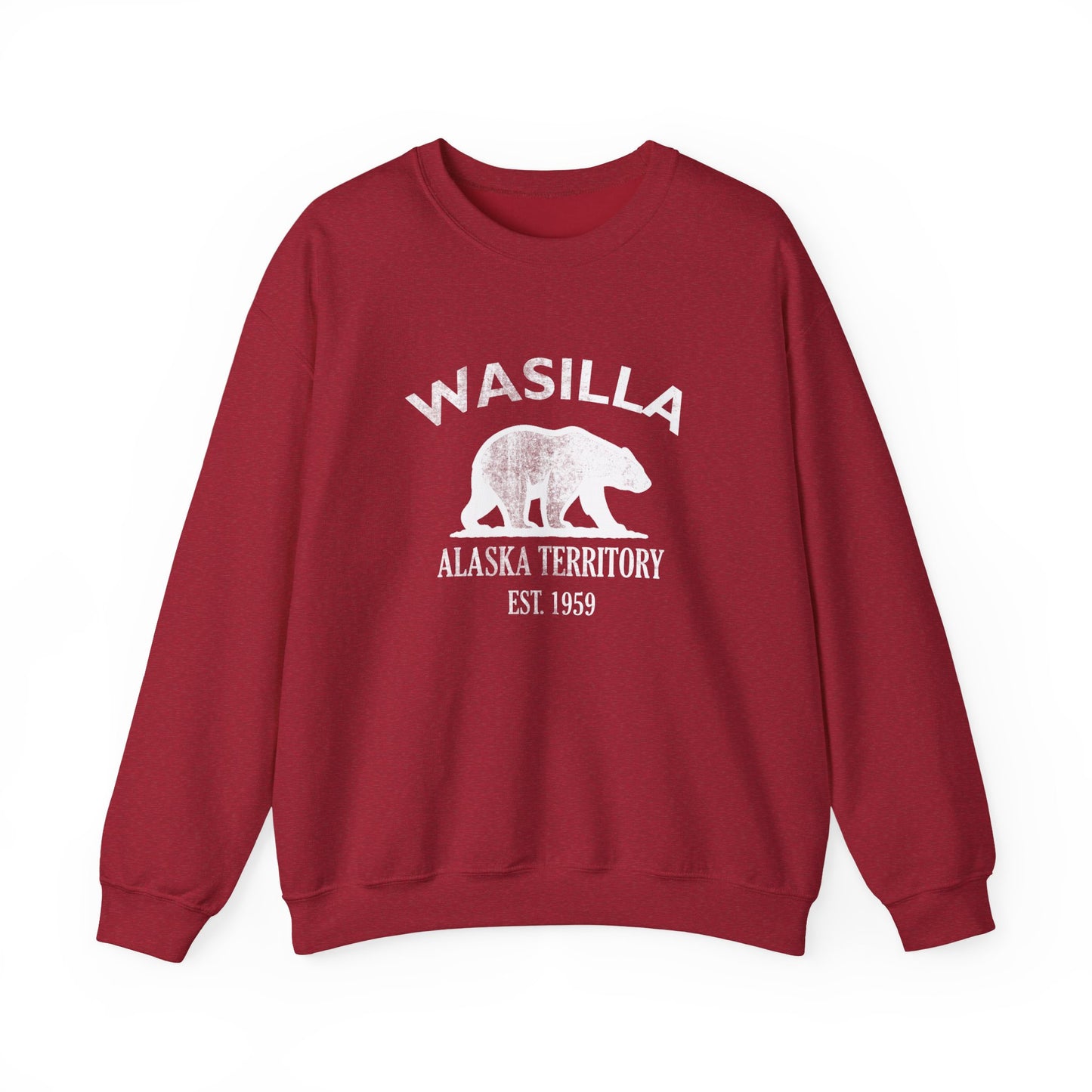 Wasilla Alaska Vintage Retro Unisex Heavy Crewneck Sweatshirt - White Logo