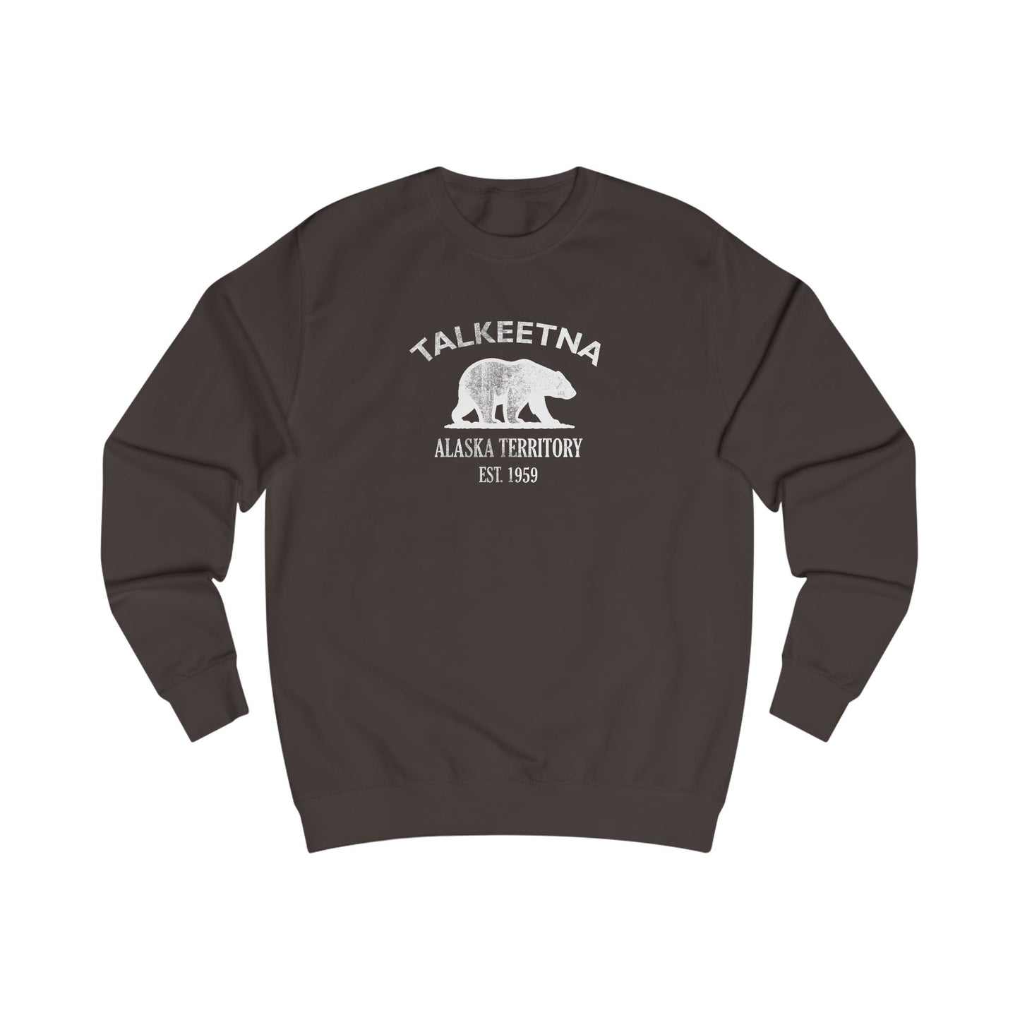 Talkeetna Alaska Vintage Retro Premium Crewneck Sweatshirt - White Logo - Bottle Green