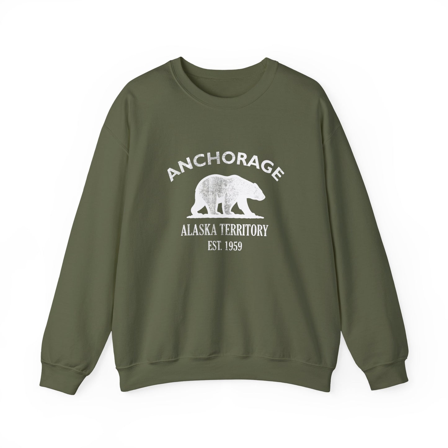 Anchorage Alaska Vintage Retro Unisex Heavy Crewneck Sweatshirt - White Logo