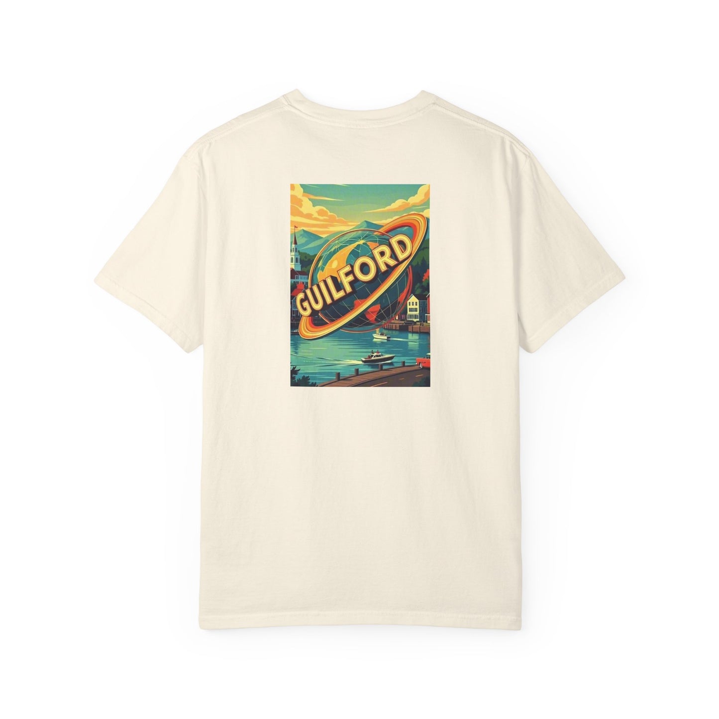 Guilford Connecticut Vintage Retro Back Printed Art Series Cotton Tee - Black Logo