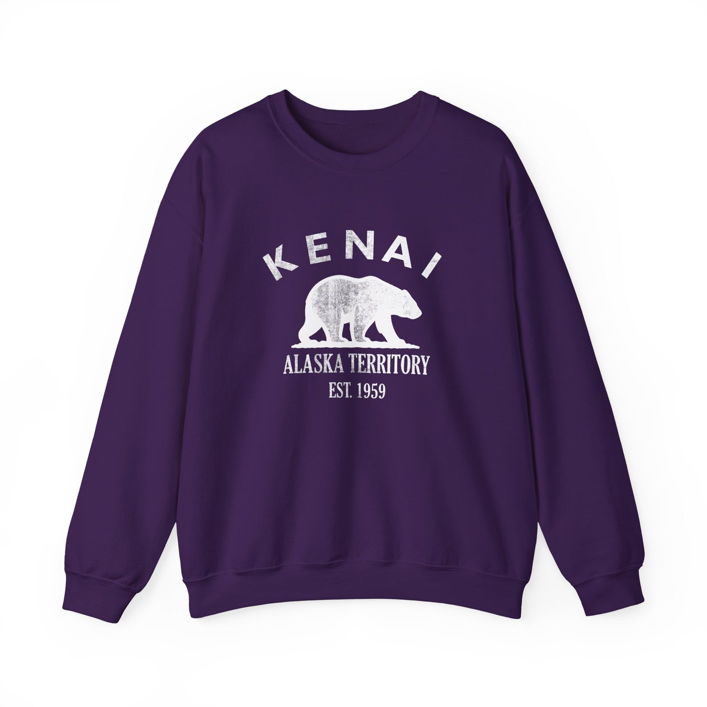 Kenai Alaska Vintage Retro Unisex Heavy Crewneck Sweatshirt - White Logo