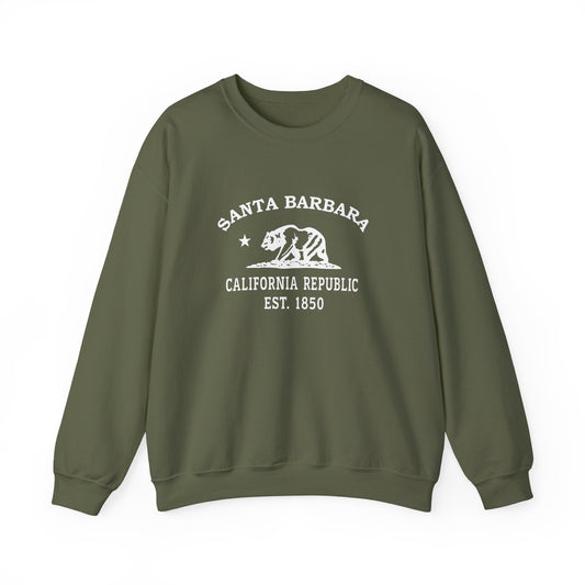 Santa Barbara California Vintage Retro Unisex Heavy Crewneck Sweatshirt - White Logo
