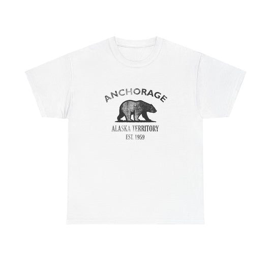 Anchorage Alaska Vintage Retro Unisex Heavy Cotton Tee - Black Logo