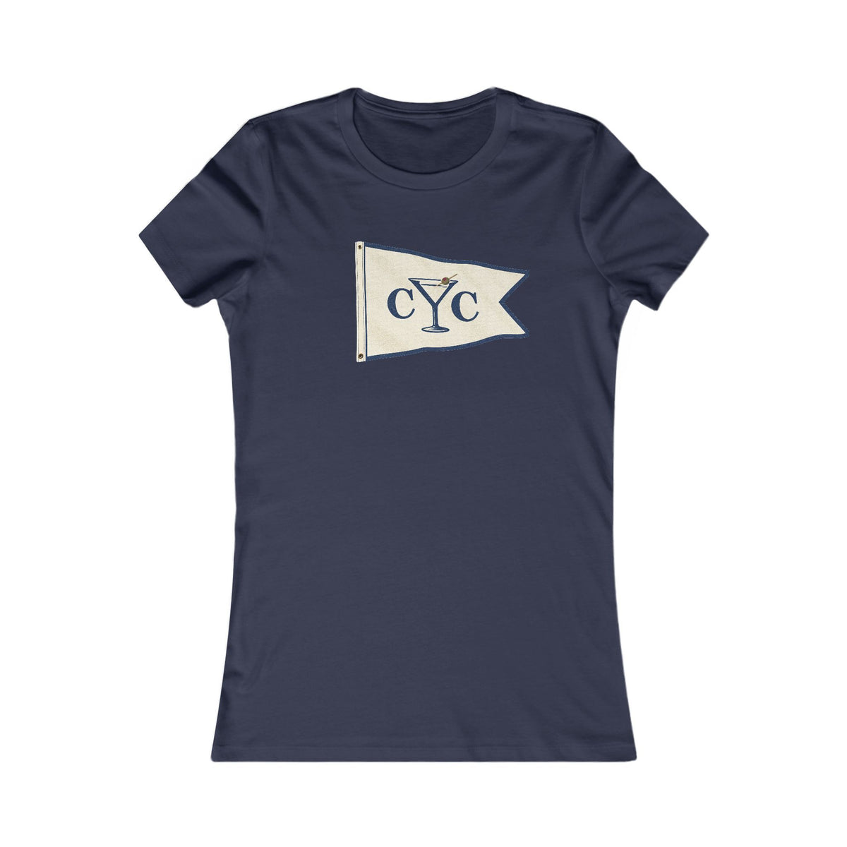 Navy Compo Yacht Club Women's Fitted Tee with the Martini Burgee, Ringspun Cotton