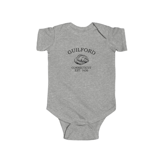 Guilford Connecticut Vintage Retro Cotton Jersey Baby Bodysuit - Black Logo