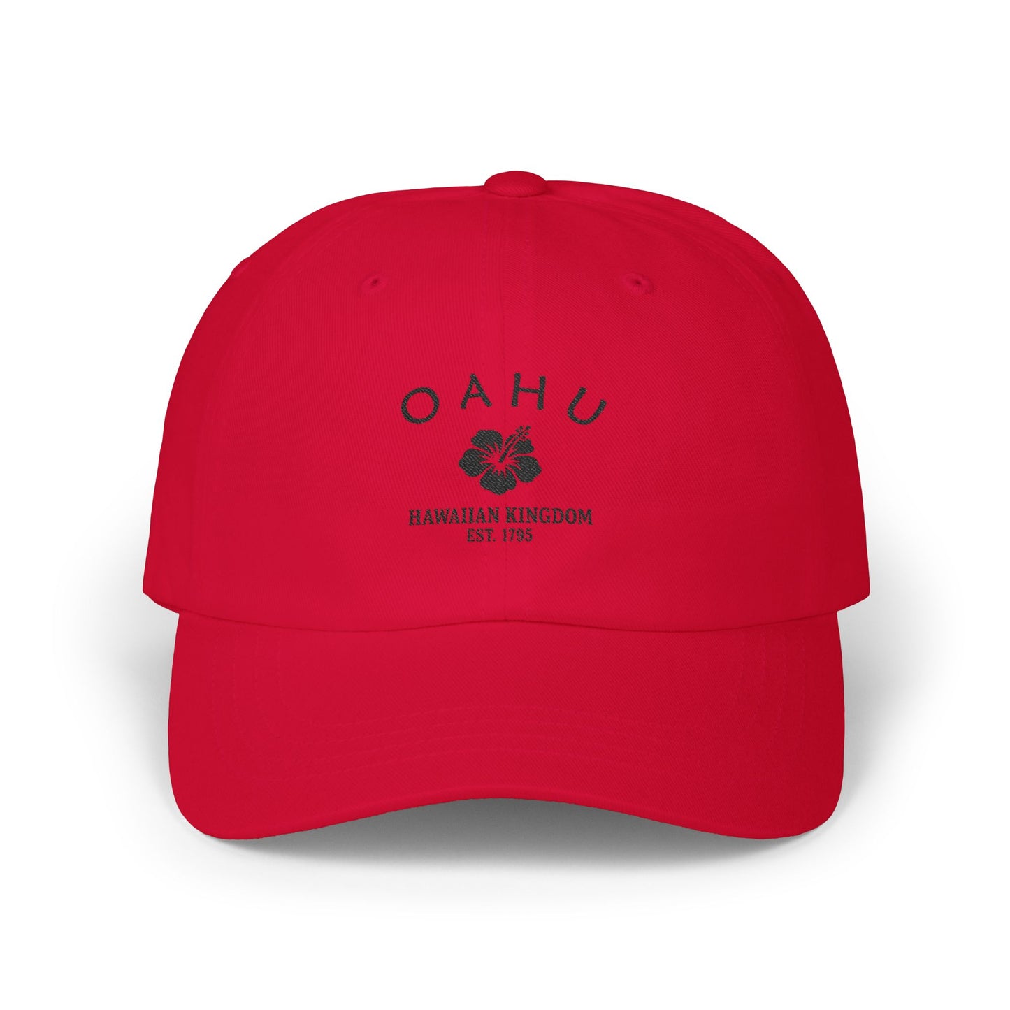 Oahu Hawaii Vintage Retro Embroidered Cotton Cap - Black Logo