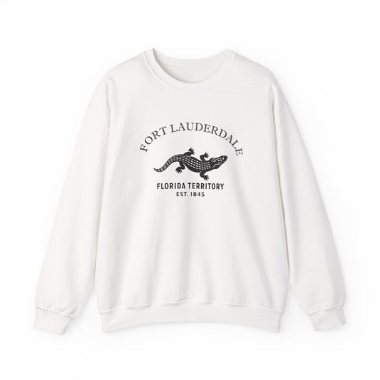 Fort-Lauderdale Florida Vintage Retro Unisex Heavy Crewneck Sweatshirt - Black Logo