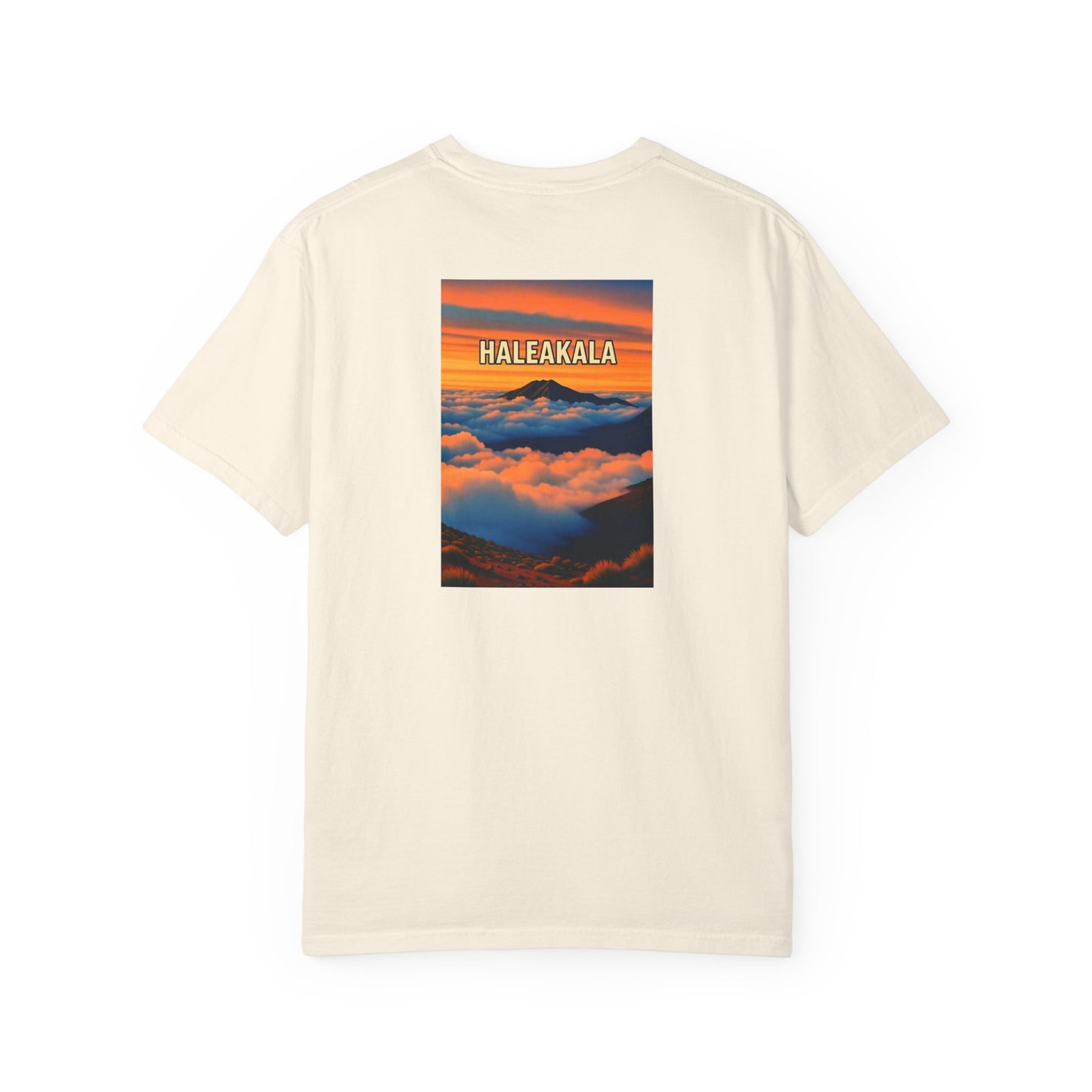 Haleakala Hawaii Vintage Retro Back Printed Art Series Cotton Tee - Black Logo