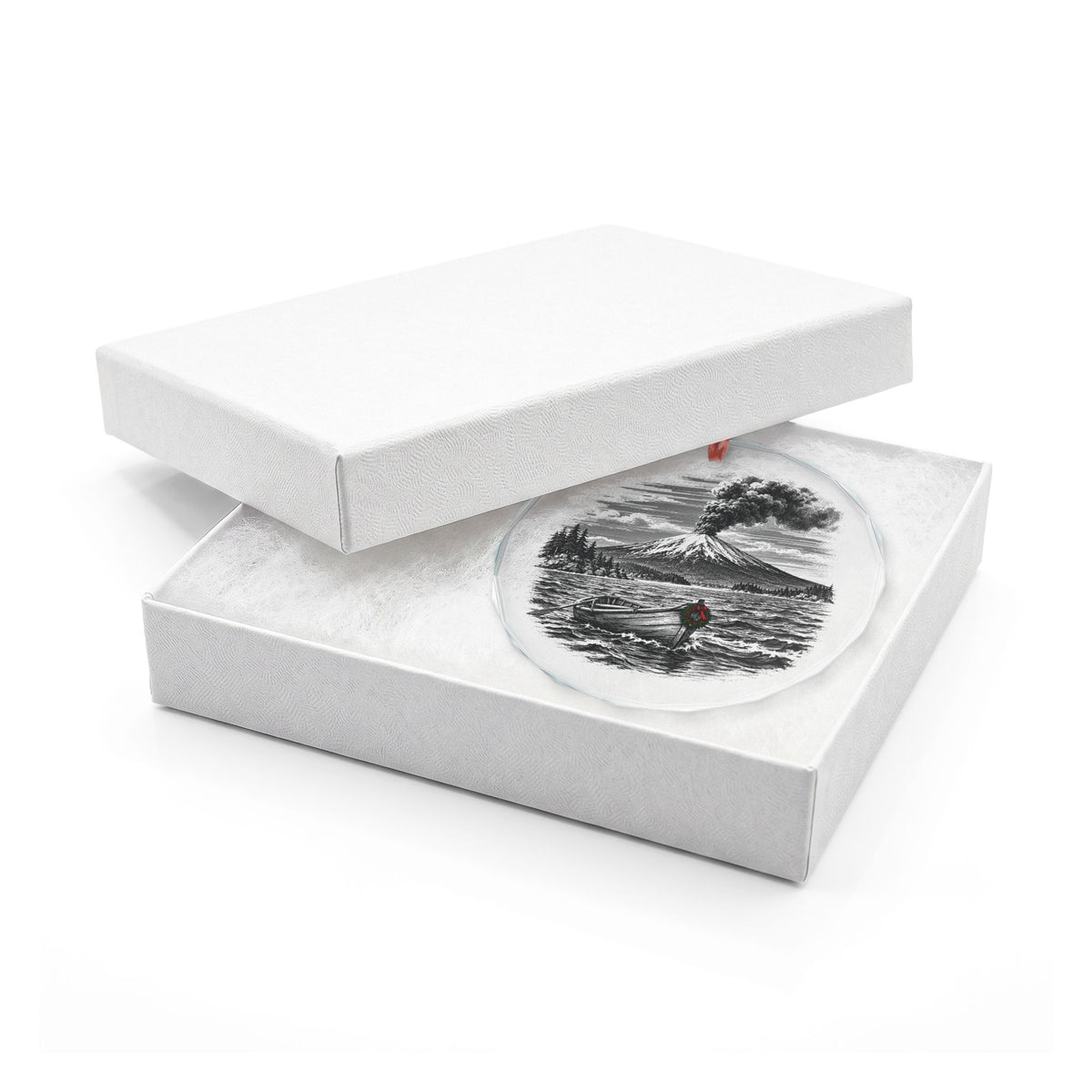 Sitka Alaska Holiday Ornament, Edgecumbe Smoke, Crystal Glass Ornament in White Gift Box