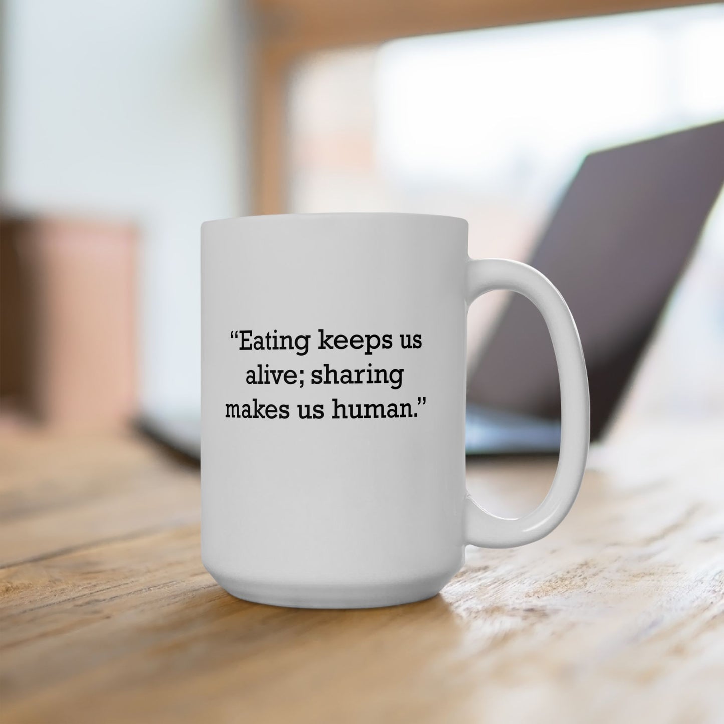 Quote 33 Eating Keeps Us Vintage Retro Ceramic Mug - Black Logo