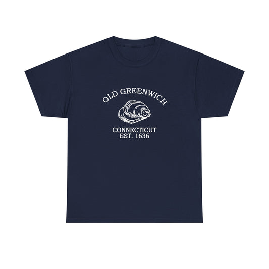 Old Greenwich Connecticut Vintage Retro Unisex Heavy Cotton Tee - White Logo