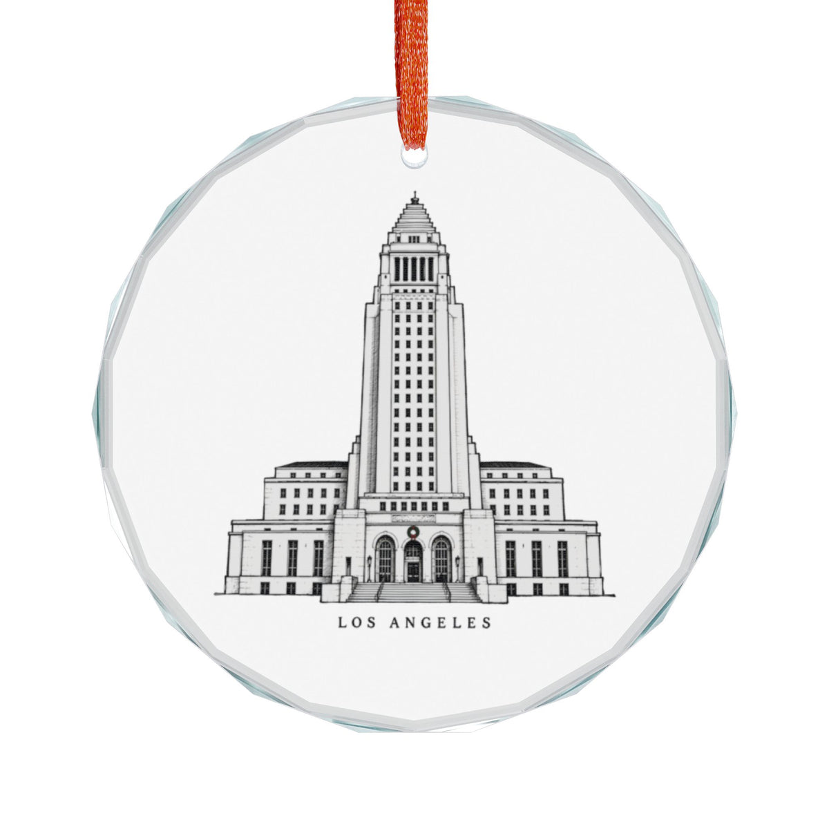 Los Angeles California Christmas Ornament on White, Vintage-Style City Hall Art