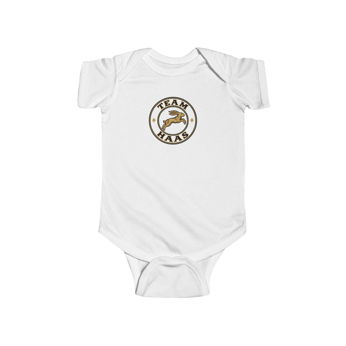 Team Haas Baby Bodysuit | Leaping Hare Seal Onesie | Haas Family Baby Shower Gift | First-Round Draft Pick