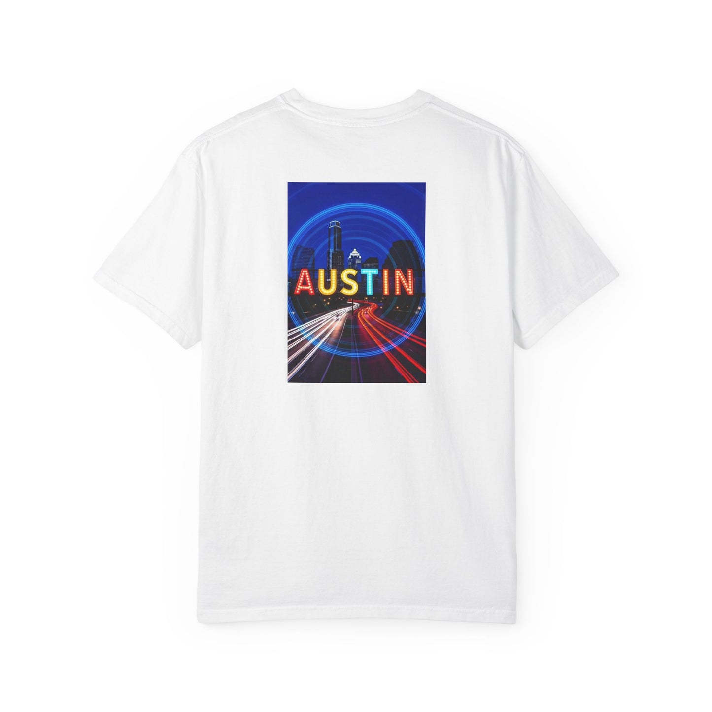 Austin Texas Vintage Retro Back Printed Art Series Cotton Tee - Black Logo