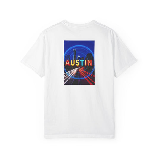 Austin Texas Vintage Retro Back Printed Art Series Cotton Tee - Black Logo